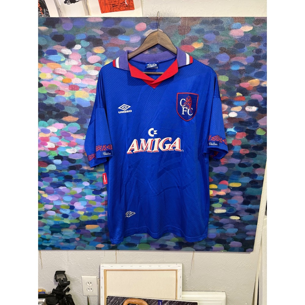 Vintage Umbro Chelsea FC 1993 1994 Amiga Home Jersey Blue XL Mens Soccer Kit